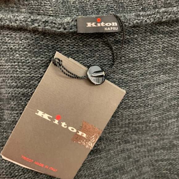 KITON Grey Knit Cotton Shawl Collar Cardigan - Picture 5 of 5